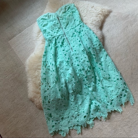 Francesca’s Alya Harpeth Mint Teal Seafoam Midi Guipure Floral Embroidered Dress - Picture 6 of 9